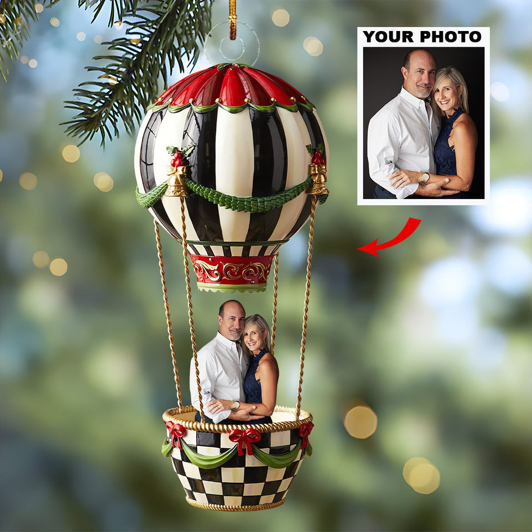 Couple In Hot Air Balloon - Personalized Photo Mica Ornament - Christmas Gift For Couple UPL0PD051