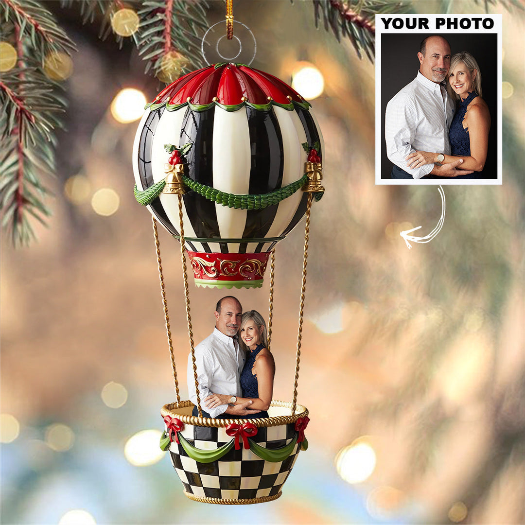 Couple In Hot Air Balloon - Personalized Photo Mica Ornament - Christmas Gift For Couple UPL0PD051