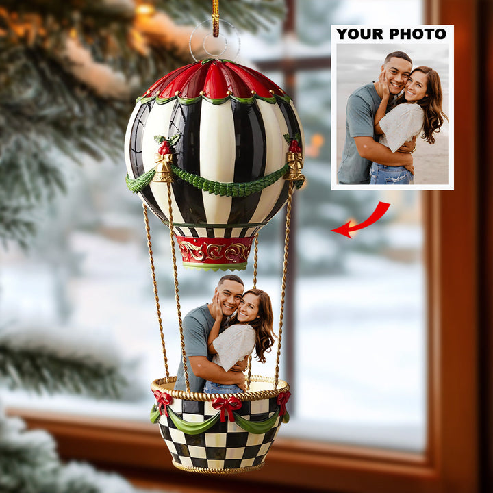 Couple In Hot Air Balloon - Personalized Photo Mica Ornament - Christmas Gift For Couple UPL0PD051