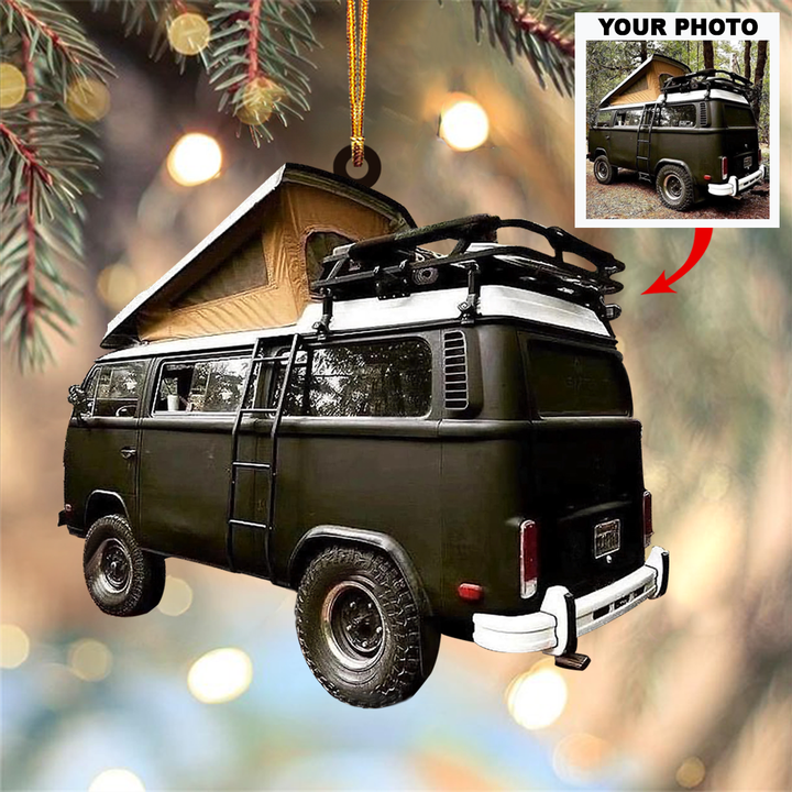 Personalized Photo Mica Ornament - Gift For Camping Lover - Happy Camper ARND036