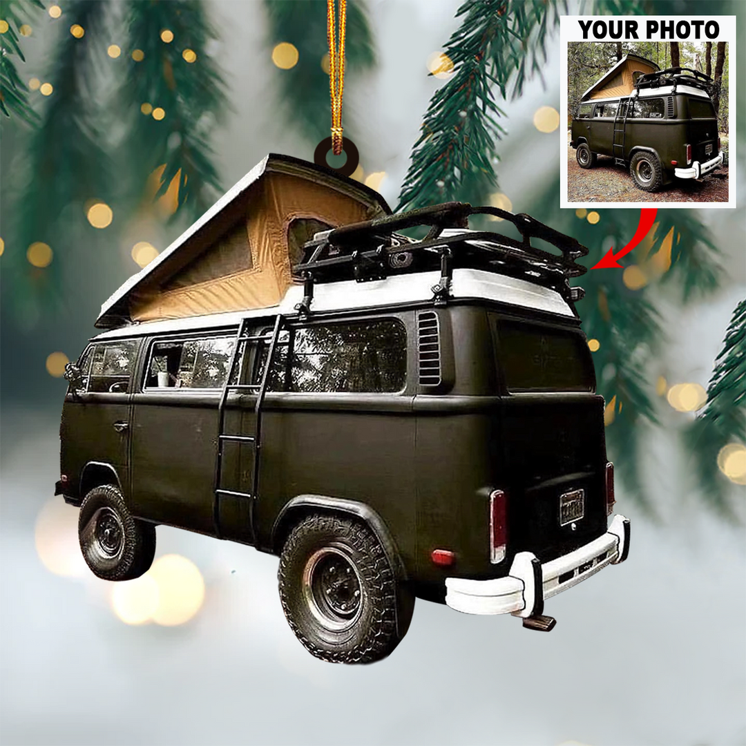 Personalized Photo Mica Ornament - Gift For Camping Lover - Happy Camper ARND036