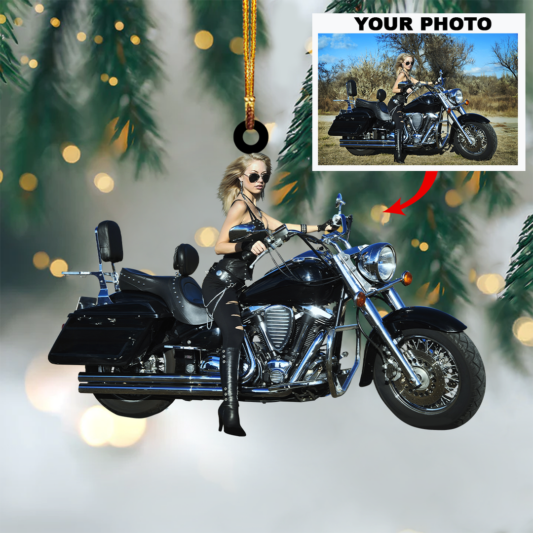 Personalized Photo Mica Ornament - Gift For Biker - Customized Your Photo Ornament V14 ARND005