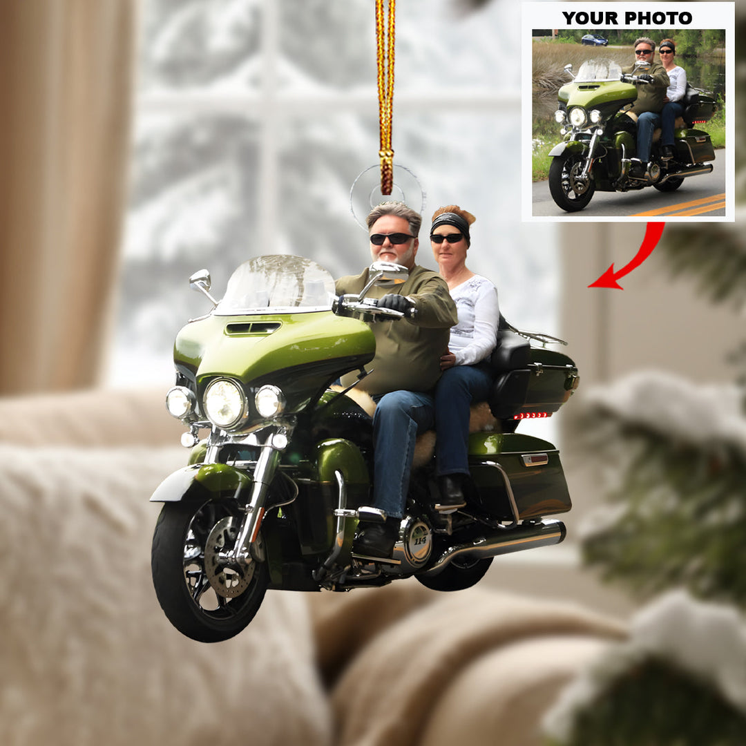 Couple Ride - Personalized Photo Mica Ornament - Christmas Gift For Motorcycle Lovers, Family Members