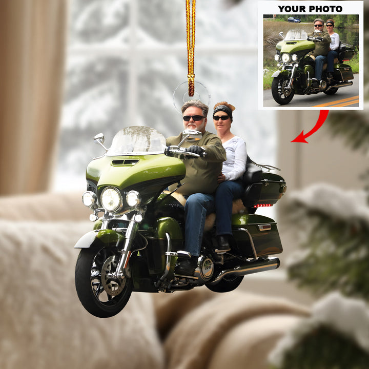 Couple Ride - Personalized Photo Mica Ornament - Christmas Gift For Motorcycle Lovers, Family Members