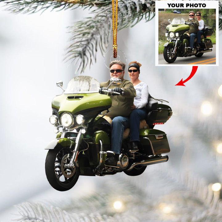 Couple Ride - Personalized Photo Mica Ornament - Christmas Gift For Motorcycle Lovers, Family Members