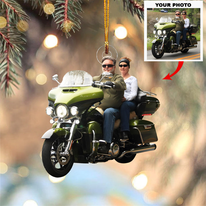 Couple Ride - Personalized Photo Mica Ornament - Christmas Gift For Motorcycle Lovers, Family Members