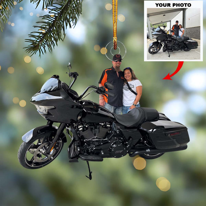 Love on the Road - Personalized Photo Mica Ornament - Christmas Gift For Motorcycle Lovers, Family Members