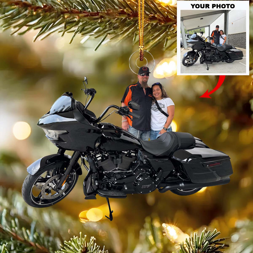 Love on the Road - Personalized Photo Mica Ornament - Christmas Gift For Motorcycle Lovers, Family Members