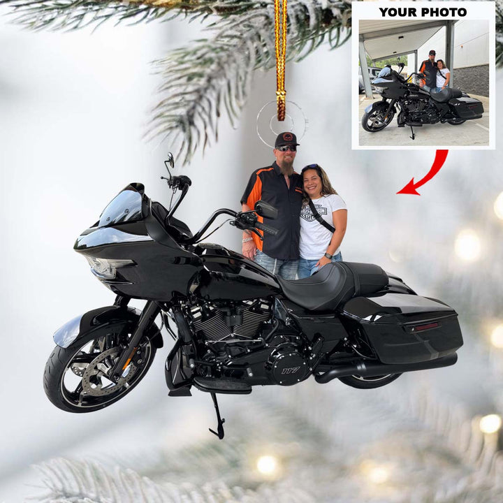Love on the Road - Personalized Photo Mica Ornament - Christmas Gift For Motorcycle Lovers, Family Members
