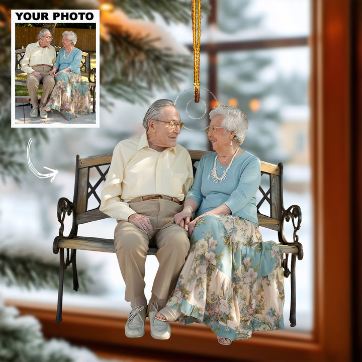 Love Through Time - Personalized Photo Mica Ornament - Christmas Gift For Old Couple