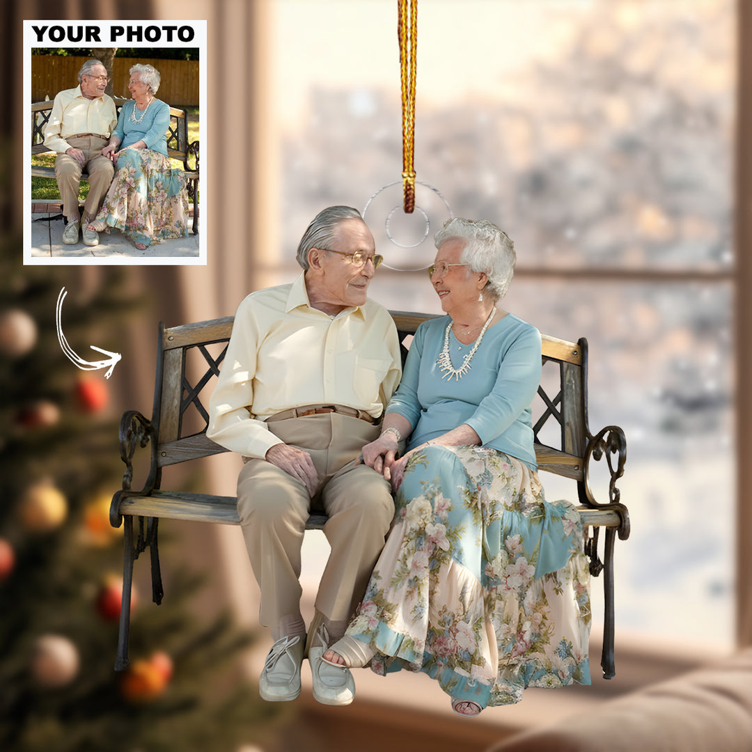 Love Through Time - Personalized Photo Mica Ornament - Christmas Gift For Old Couple