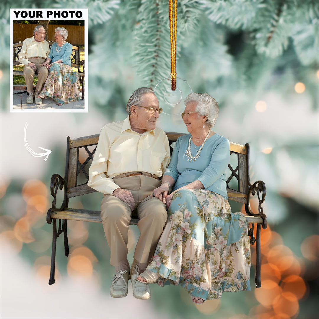 Love Through Time - Personalized Photo Mica Ornament - Christmas Gift For Old Couple