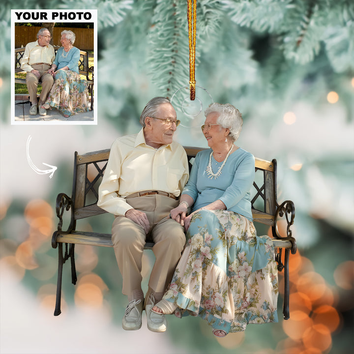 Love Through Time - Personalized Photo Mica Ornament - Christmas Gift For Old Couple