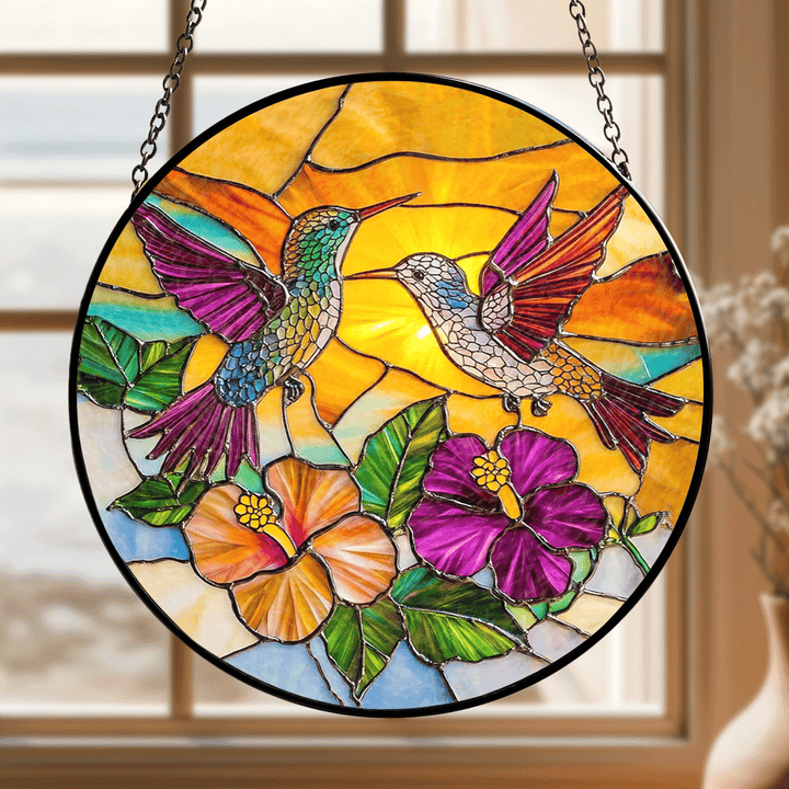 Sunset Hummingbirds - Stained Glass Window Hanging Suncatcher NCU0TH016