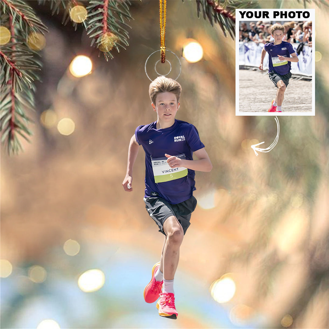 Chasing the Finish Line - Personalized Photo Mica Ornament - Christmas Gift For Family Members