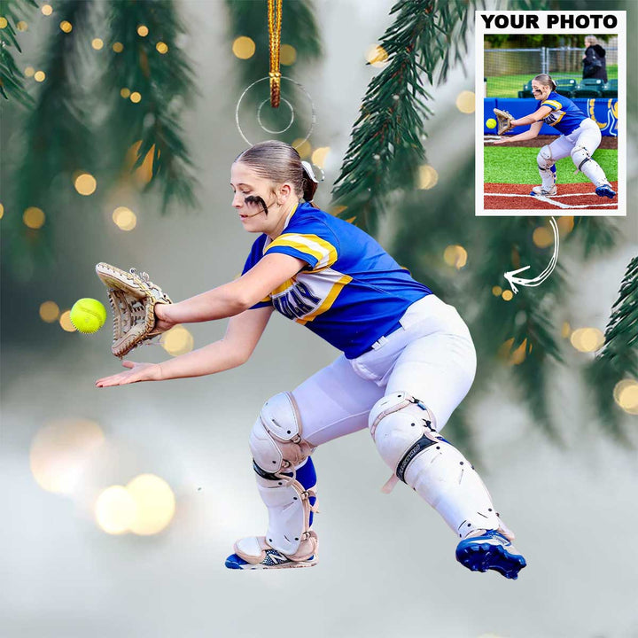 Lightning Catch - Personalized Photo Mica Ornament - Christmas Gift For Sport Lovers, Softball Lovers