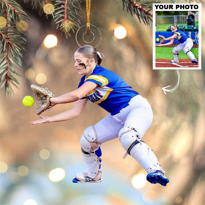 Lightning Catch - Personalized Photo Mica Ornament - Christmas Gift For Sport Lovers, Softball Lovers