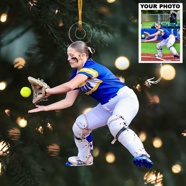 Lightning Catch - Personalized Photo Mica Ornament - Christmas Gift For Sport Lovers, Softball Lovers