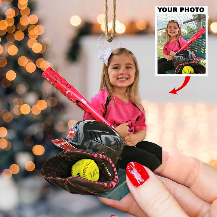 Little Home Run Star - Personalized Photo Mica Ornament - Christmas Gift For Sport Lovers, Softball Lovers
