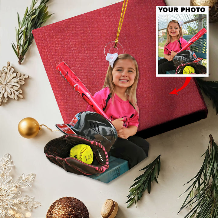 Little Home Run Star - Personalized Photo Mica Ornament - Christmas Gift For Sport Lovers, Softball Lovers