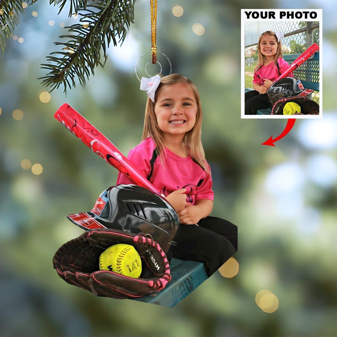 Little Home Run Star - Personalized Photo Mica Ornament - Christmas Gift For Sport Lovers, Softball Lovers