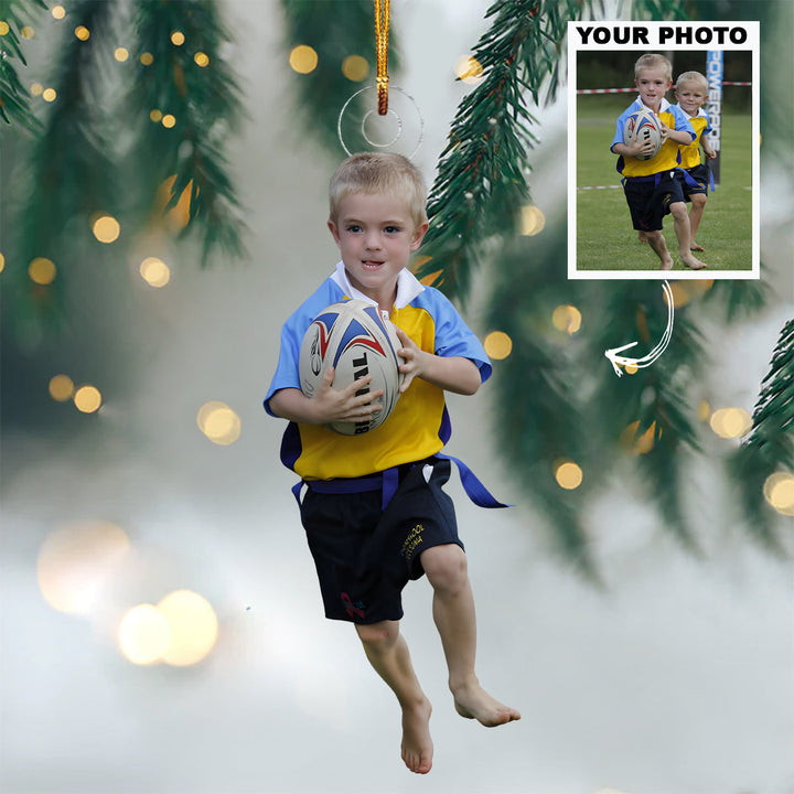 Rugby Runner - Personalized Photo Mica Ornament - Christmas Gift For Family Members, Kids