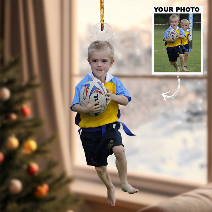 Rugby Runner - Personalized Photo Mica Ornament - Christmas Gift For Family Members, Kids