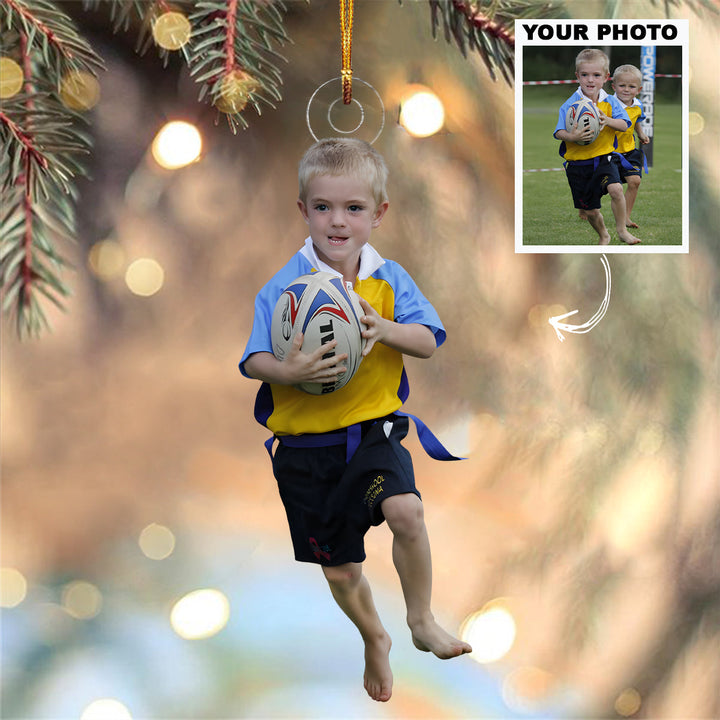 Rugby Runner - Personalized Photo Mica Ornament - Christmas Gift For Family Members, Kids