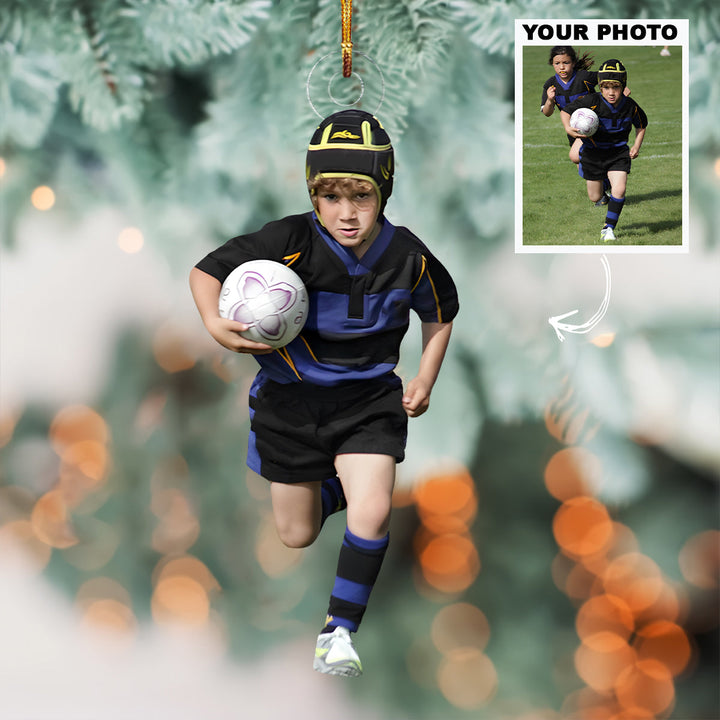 Rugby Hero - Personalized Photo Mica Ornament - Christmas Gift For Family Members, Kids