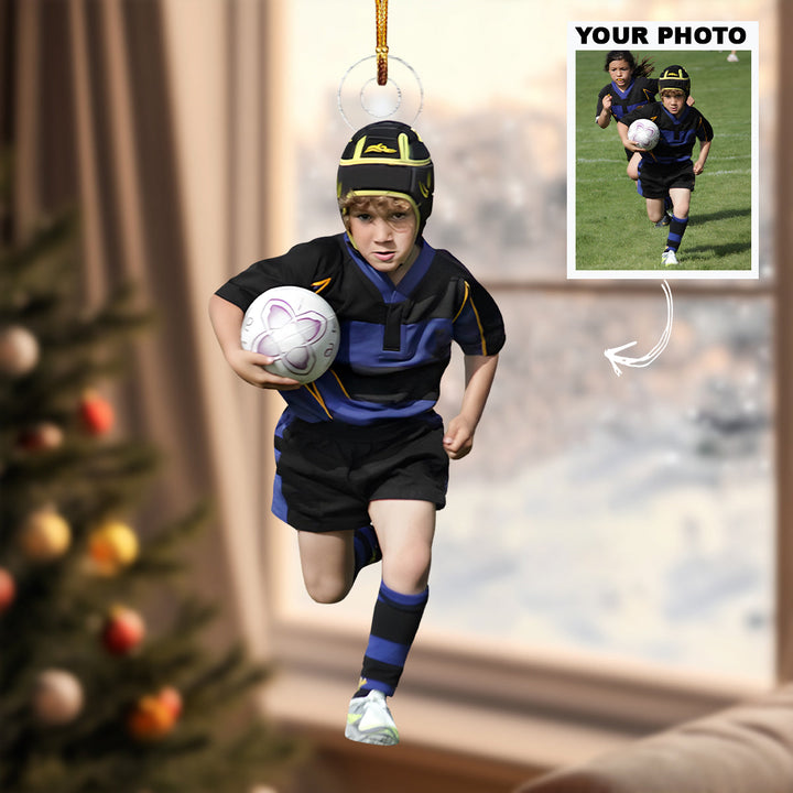 Rugby Hero - Personalized Photo Mica Ornament - Christmas Gift For Family Members, Kids