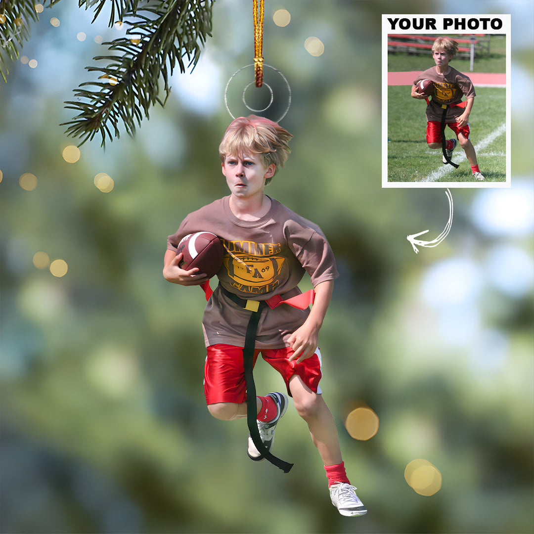 Football Dash - Personalized Photo Mica Ornament - Christmas Gift For Family Members, Kids