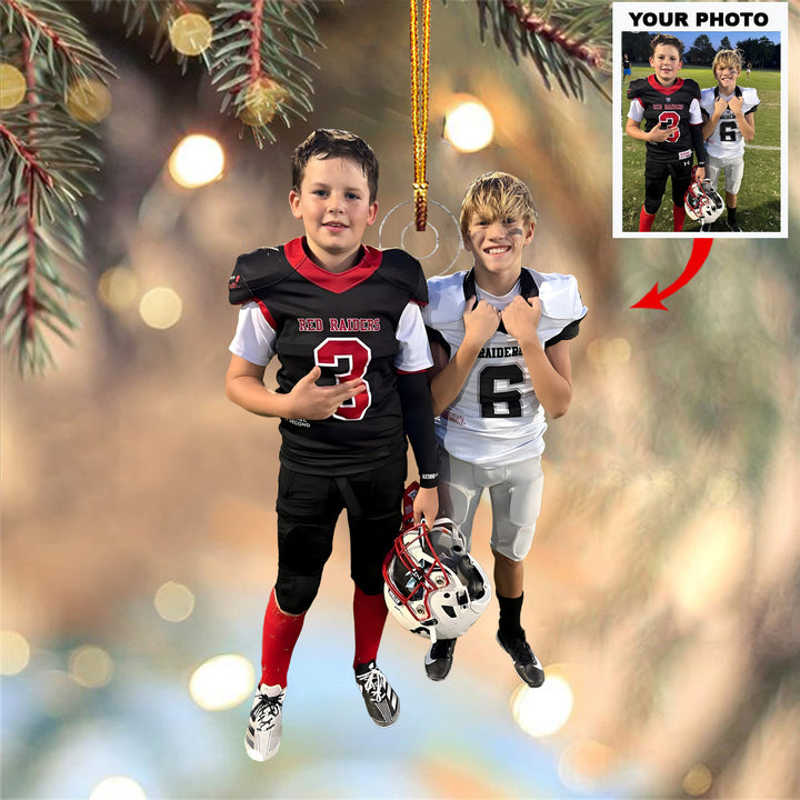 Gridiron Duo - Personalized Photo Mica Ornament - Christmas Gift For Family Members, Kids