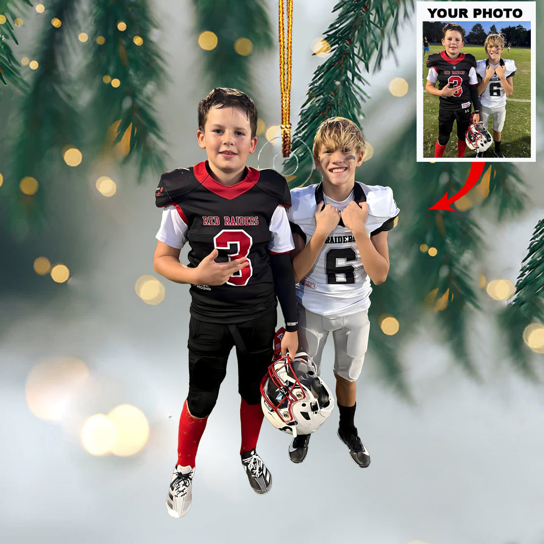 Gridiron Duo - Personalized Photo Mica Ornament - Christmas Gift For Family Members, Kids