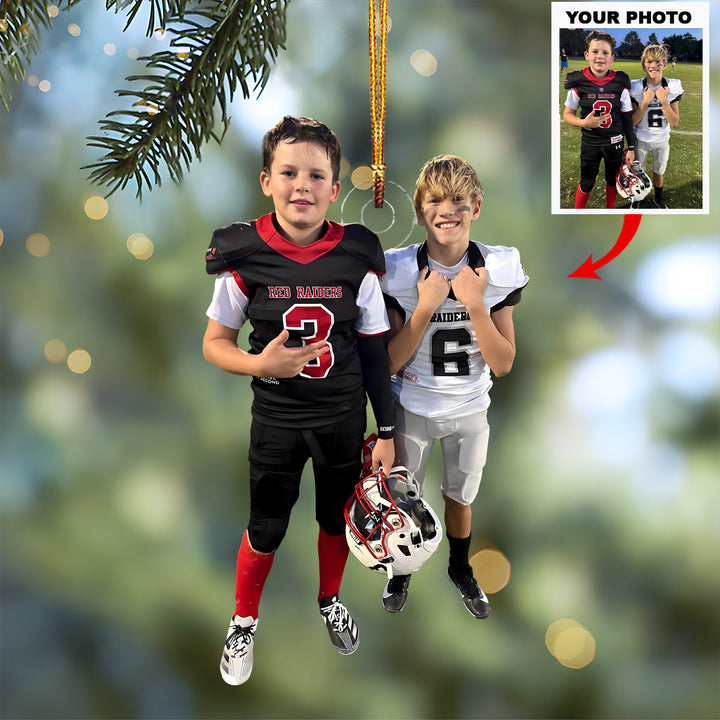 Gridiron Duo - Personalized Photo Mica Ornament - Christmas Gift For Family Members, Kids
