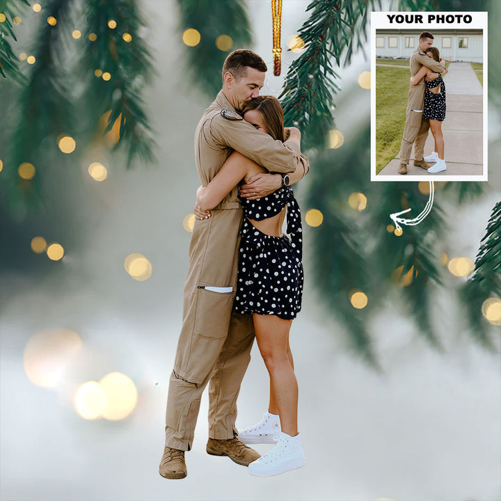 Love Beyond Duty - Personalized Photo Mica Ornament - Christmas Gift For Couple, Army Veteran And Service Member