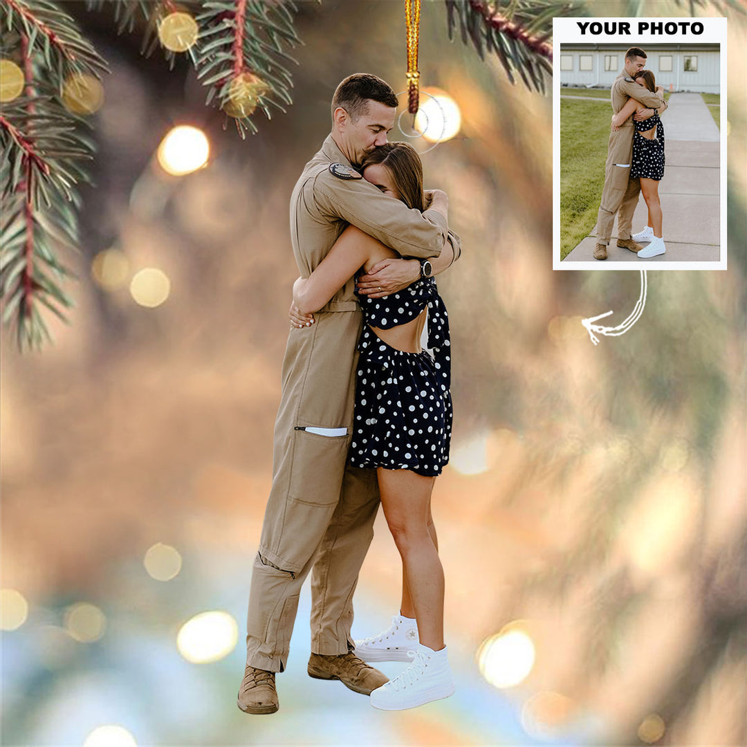 Love Beyond Duty - Personalized Photo Mica Ornament - Christmas Gift For Couple, Army Veteran And Service Member