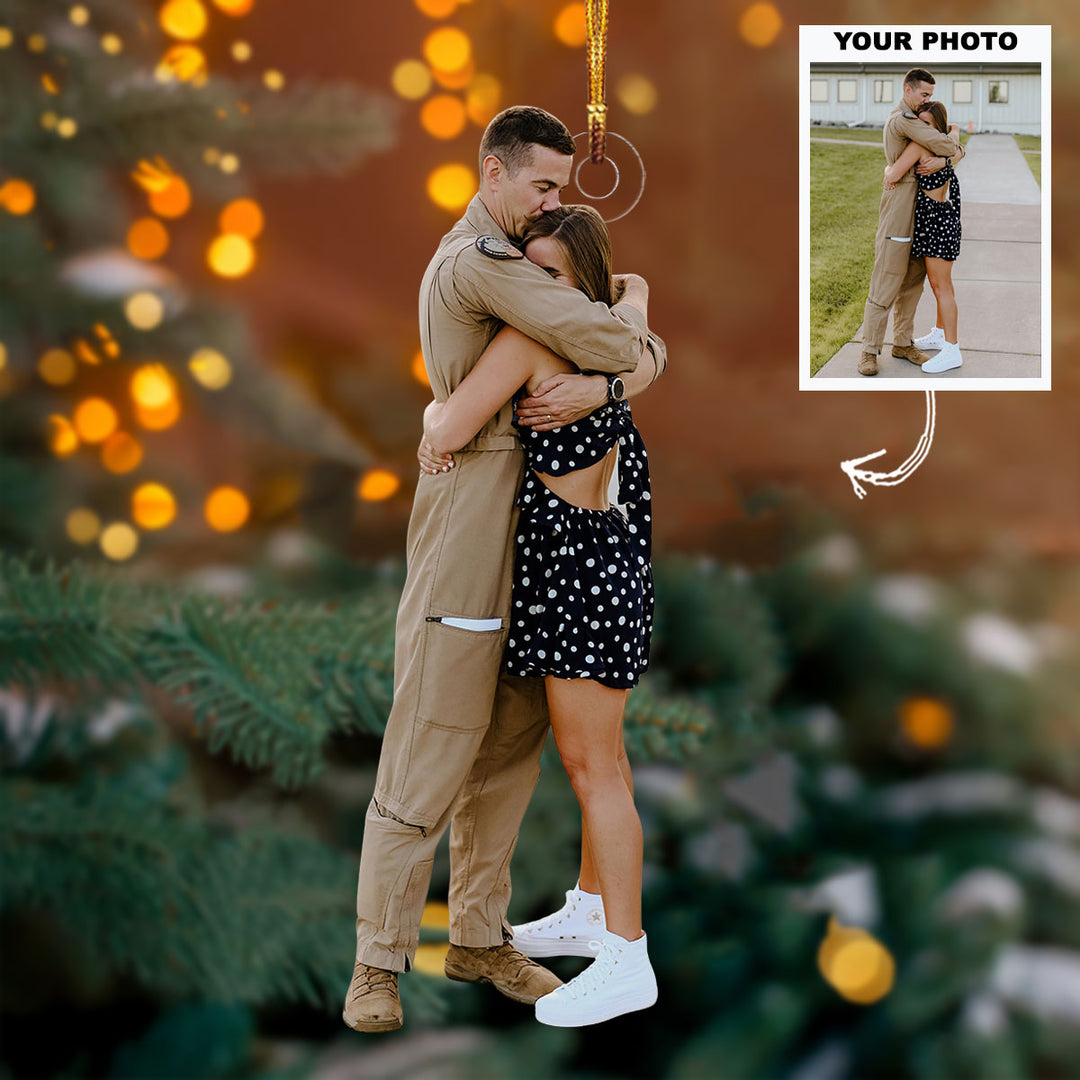 Love Beyond Duty - Personalized Photo Mica Ornament - Christmas Gift For Couple, Army Veteran And Service Member