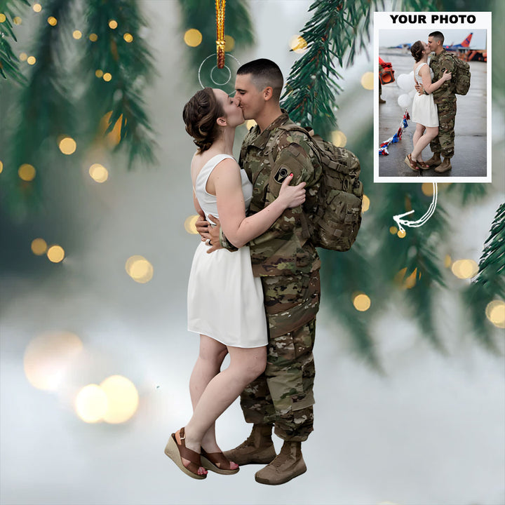 With You in Service - Personalized Photo Mica Ornament - Christmas Gift For Couple, Army Veteran And Service Member