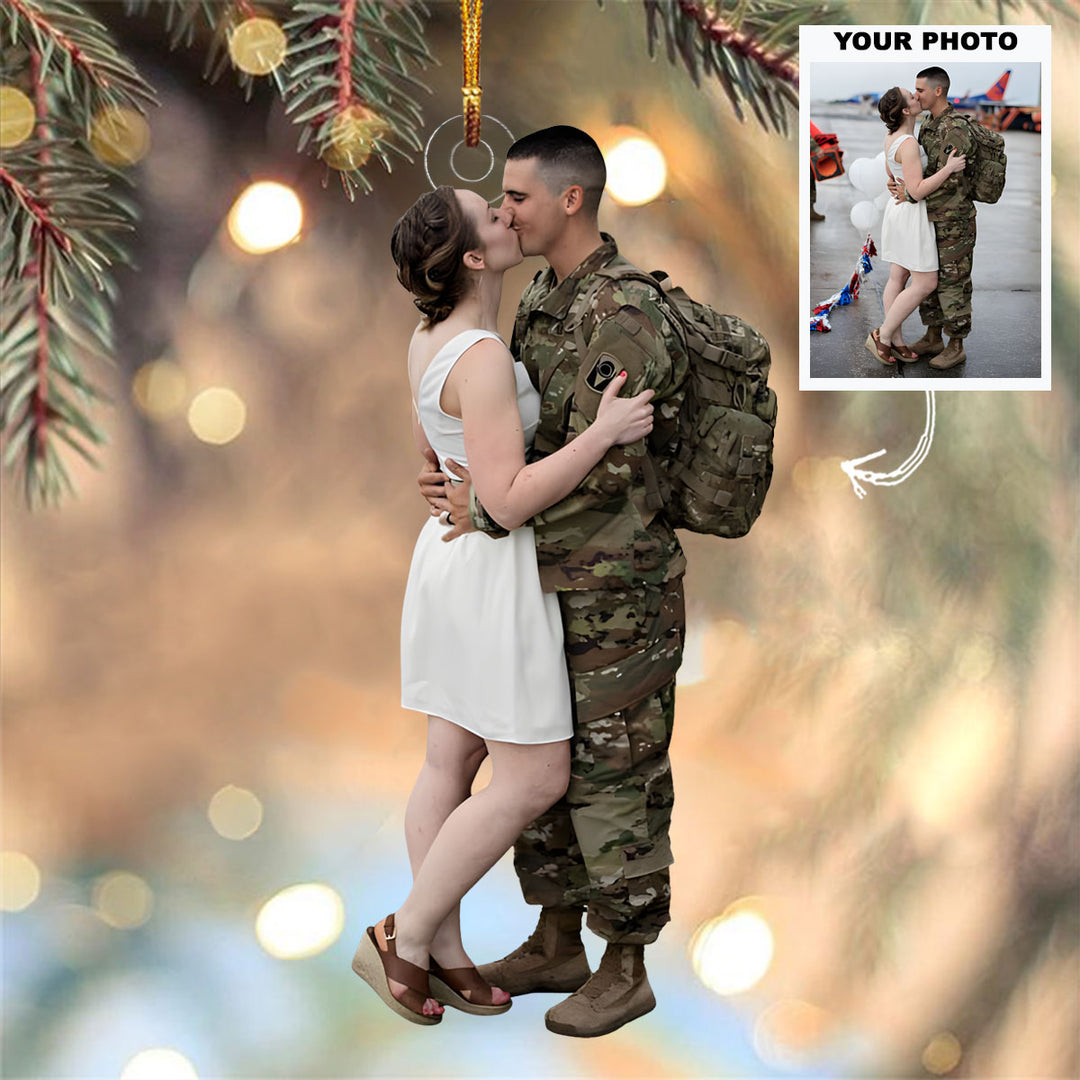 With You in Service - Personalized Photo Mica Ornament - Christmas Gift For Couple, Army Veteran And Service Member