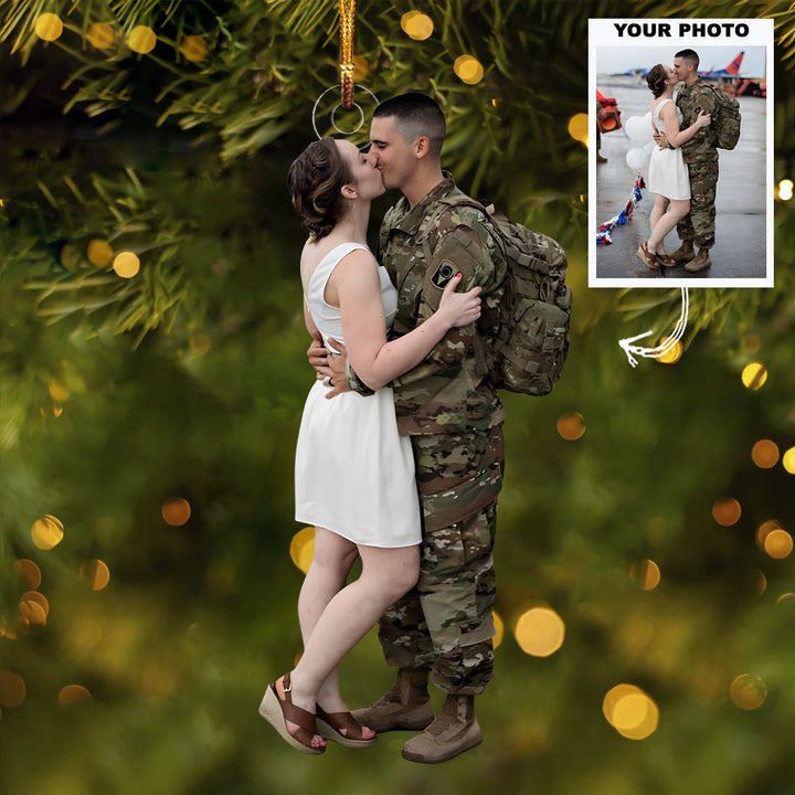With You in Service - Personalized Photo Mica Ornament - Christmas Gift For Couple, Army Veteran And Service Member