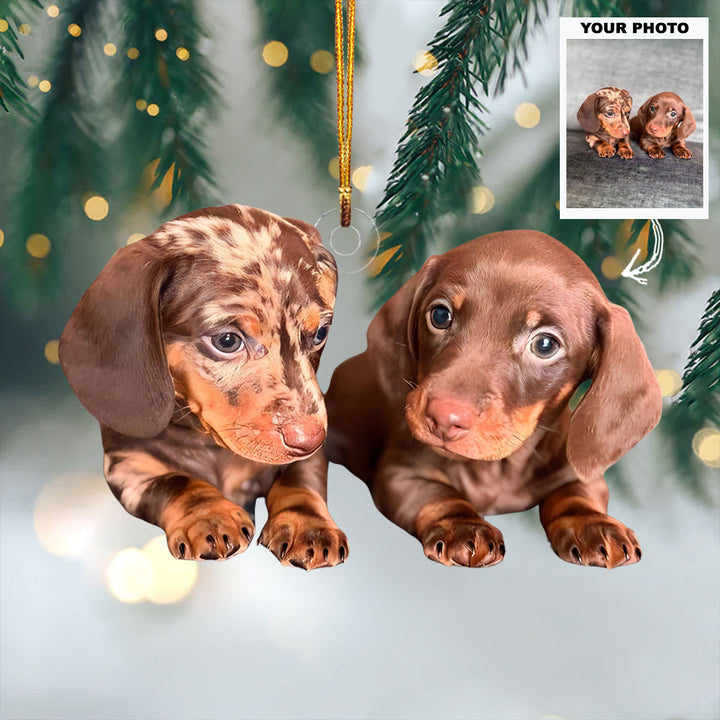 Christmas with Our Wiener Dog - Personalized Photo Mica Ornament - Christmas Gift For Dog Lover, Dog Mom, Dog Dad