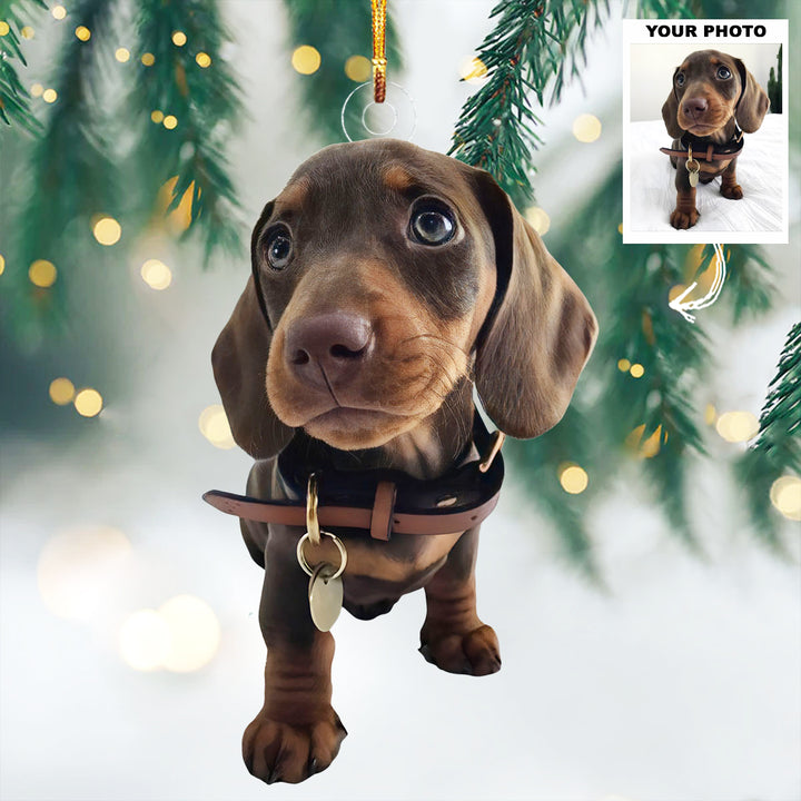Christmas with Our Wiener Dog - Personalized Photo Mica Ornament - Christmas Gift For Dog Lover, Dog Mom, Dog Dad