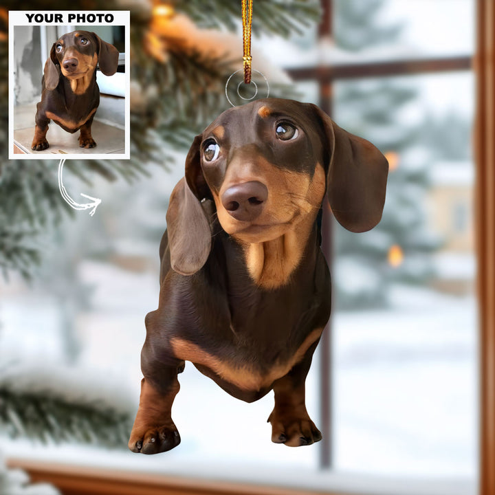 Christmas with Our Wiener Dog - Personalized Photo Mica Ornament - Christmas Gift For Dog Lover, Dog Mom, Dog Dad