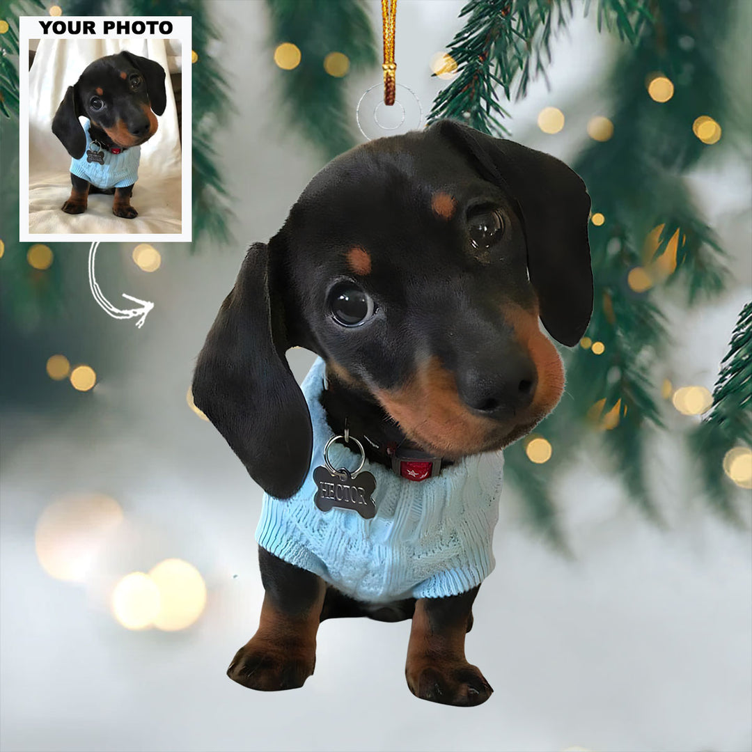 Christmas with Our Wiener Dog - Personalized Photo Mica Ornament - Christmas Gift For Dog Lover, Dog Mom, Dog Dad