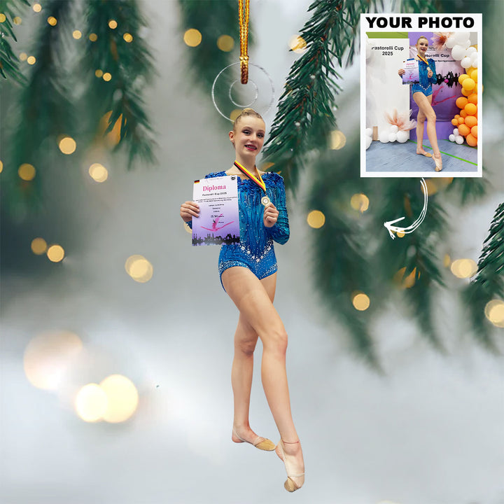 Victory Diploma Pose - Personalized Photo Mica Ornament - Christmas Gift For Family Members, Kids, Gymnasts