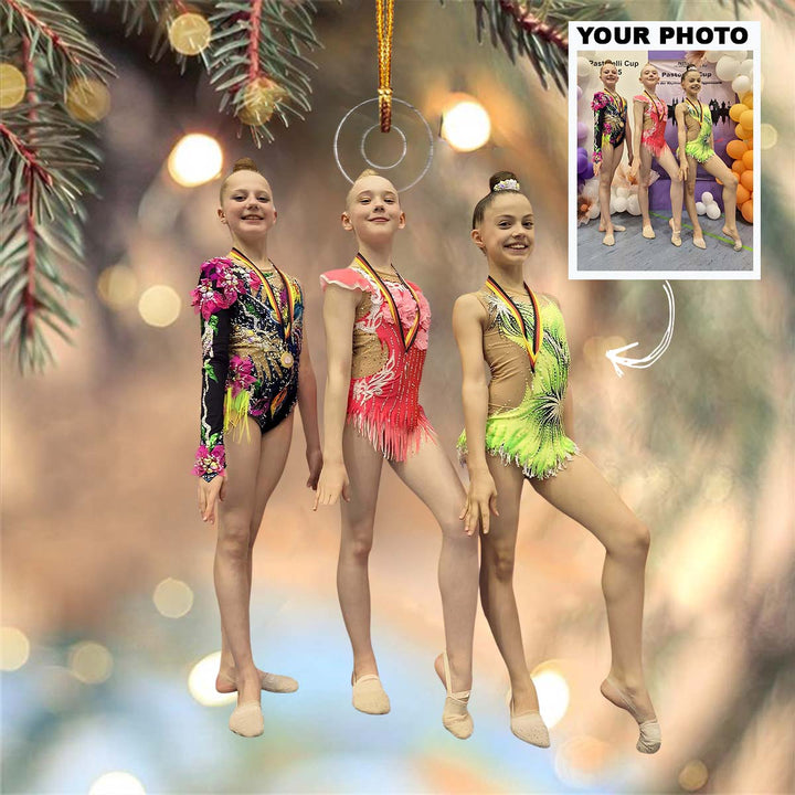 Trio Medal Winners - Personalized Photo Mica Ornament - Christmas Gift For Family Members, Kids, Gymnasts
