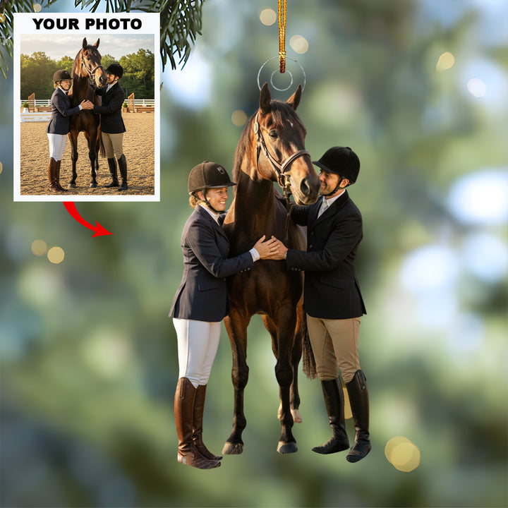 Love on Horseback - Personalized Photo Mica Ornament - Christmas Gift For Horse Lovers