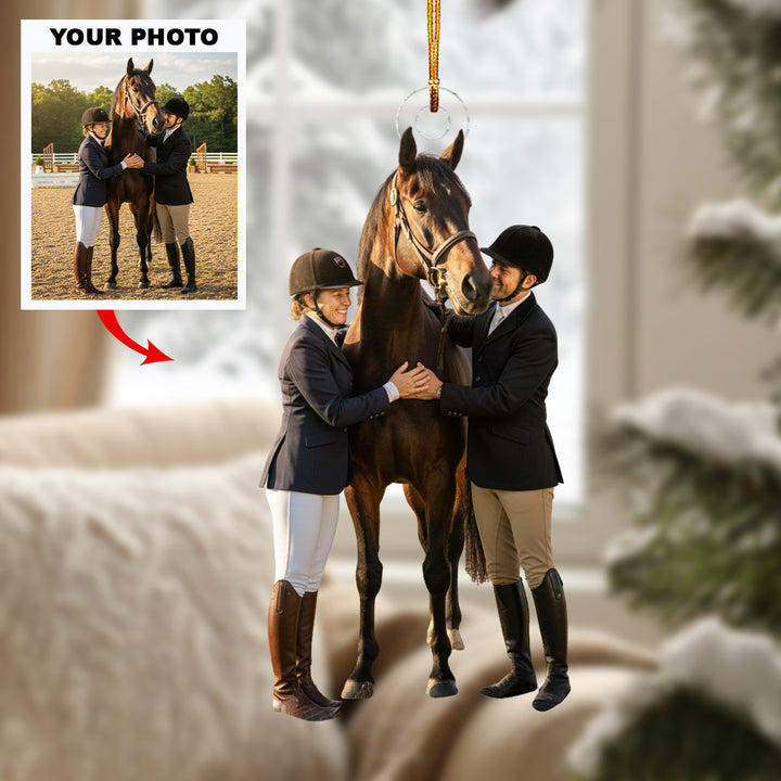 Love on Horseback - Personalized Photo Mica Ornament - Christmas Gift For Horse Lovers