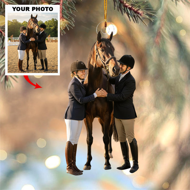 Love on Horseback - Personalized Photo Mica Ornament - Christmas Gift For Horse Lovers