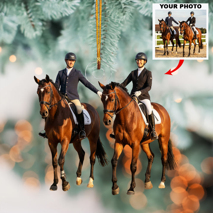Riding Love Together - Personalized Photo Mica Ornament - Christmas Gift For Couple, Horse Lover